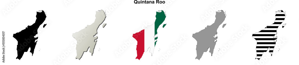 Quintana Roo state blank outline map set