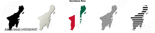 Quintana Roo state blank outline map set