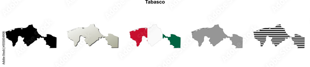 Fototapeta premium Tabasco state blank outline map set