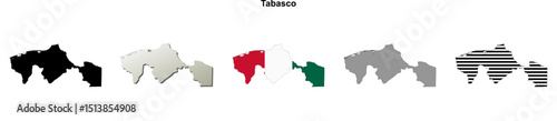 Tabasco state blank outline map set