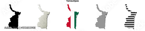 Tamaulipas state blank outline map set