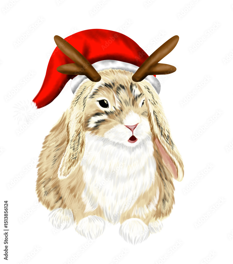 Christmas reindeer bunny with a red Christmas hat Christmas reindeer bunny with a red Christmas hat