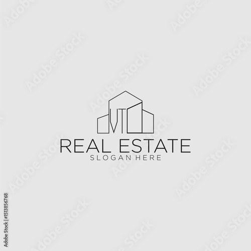 VT initial monogram logo for real estate with luxury building style