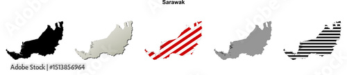 Sarawak state blank outline map set