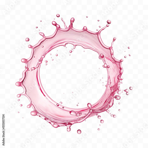 realistic fresh pink water splash In circle or round style isolated on transparent background