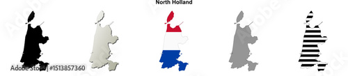 North Holland province blank outline map set