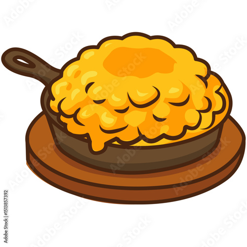 Cute and detailed vector illustration of macaroni and cheese served on a hotplate