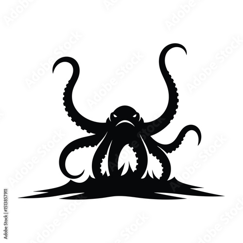 Striking octopus silhouette for sea life, fantasy, tattoos, and marine-themed illustrations.


