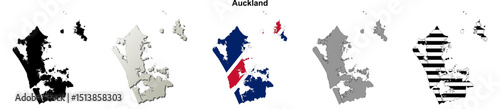 Auckland (New Zealand) blank outline map set