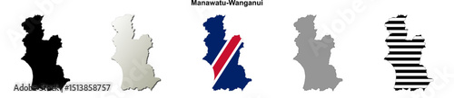 Manawatu-Wanganui (New Zealand) blank outline map set