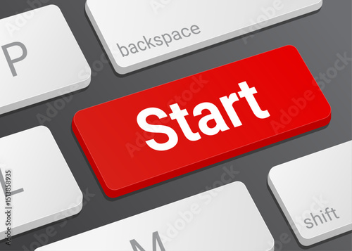 Close Up Start Button on Laptop or Computer Keyboard for System Activation, Process Initiation, User Interface, and Technology 3D Illustration