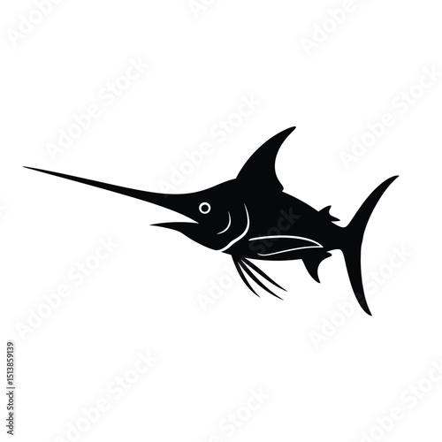 Dynamic marlin silhouette for sport fishing, ocean predators, and marine-themed art designs.

