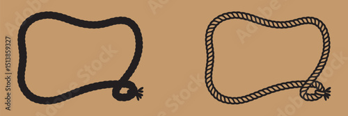Rope Border Lasso vector silhouette illustration, Rope Frame Border vector Lasso concept on white background EPS
