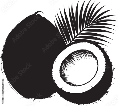 Whole and Half Coconut Silhouette Art for Organic Branding