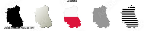 Lubelskie province blank outline map set