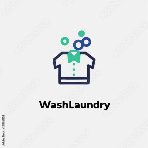 Laundry Service Logo – Shirt and Bubble Icon for Cleaning and Washing Business