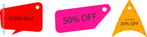 Colorful Sale Tags Featuring Discounts and Offers for Shopping Promotions, Isolated on Transparent Background. Vector Illustration