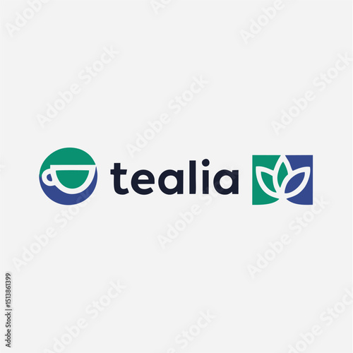 Tea Brand Logo – Teacup and Leaf Icon for Organic Beverage Company