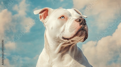 White dog, sky background