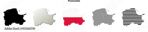 Pomorskie province blank outline map set