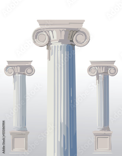 Pillar and column, Roman or Greek vector. Stone ancient architecture. 3d Marble temple, antique white building set. Pillar from Greece, Rome. Sculpture, vase, pillar design. ornate, antique, column, 