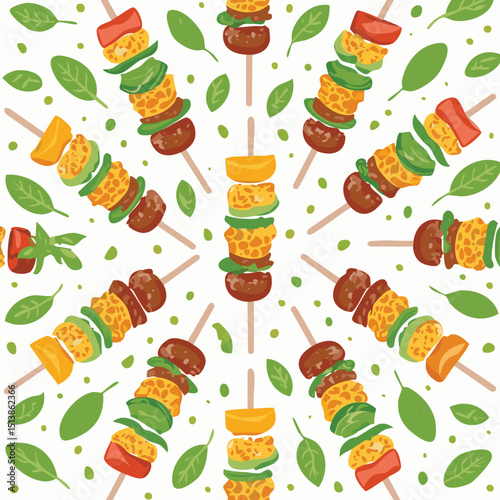Barbecue Kebab food pattern. Hand drawn vintage steakhouse elements chalk wall. Grill bbq vector. Restaurant line background with doodle chicken, beef, sauce, pork wallpaper.bar-b-q, illustration,