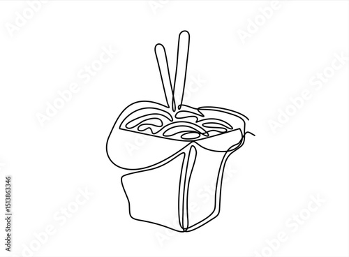 Chinese noodles WOK, logo, continuous single line art hand drawing sketch. Editable stroke