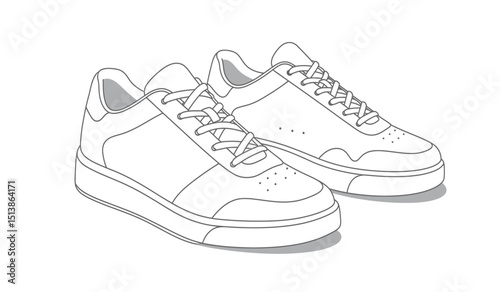 set of outline Cool Sneakers. Shoes sneaker outline drawing vector, Sneakers drawn in a sketch style, sneaker trainers template outline, Set Collection. vector Illustration.