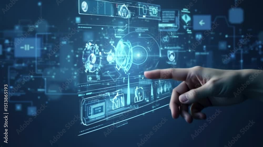 A close-up of a hand that uses interactive screens to get information.