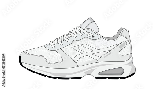set of outline Cool Sneakers. Shoes sneaker outline drawing vector, Sneakers drawn in a sketch style, sneaker trainers template outline, Set Collection. vector Illustration.