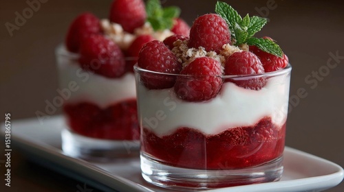 Wallpaper Mural This delightful raspberry dessert features layers of creamy filling and fresh raspberries, beautifully presented in glass cups. Perfect for any occasion or sweet craving Torontodigital.ca