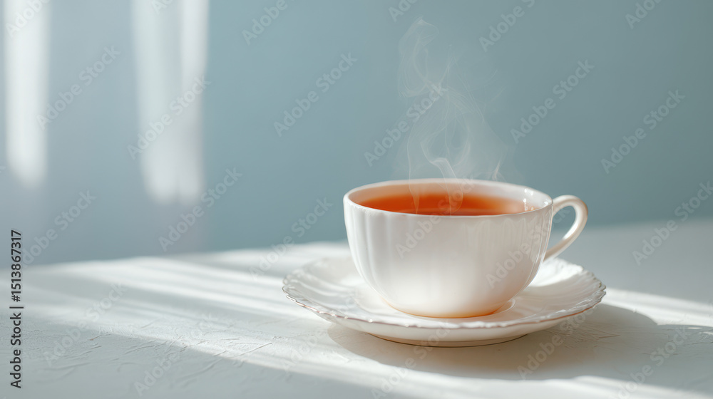 serene cup of aromatic tea placed on clean ultrabright background serene cup of aromatic tea placed on clean ultrabright background