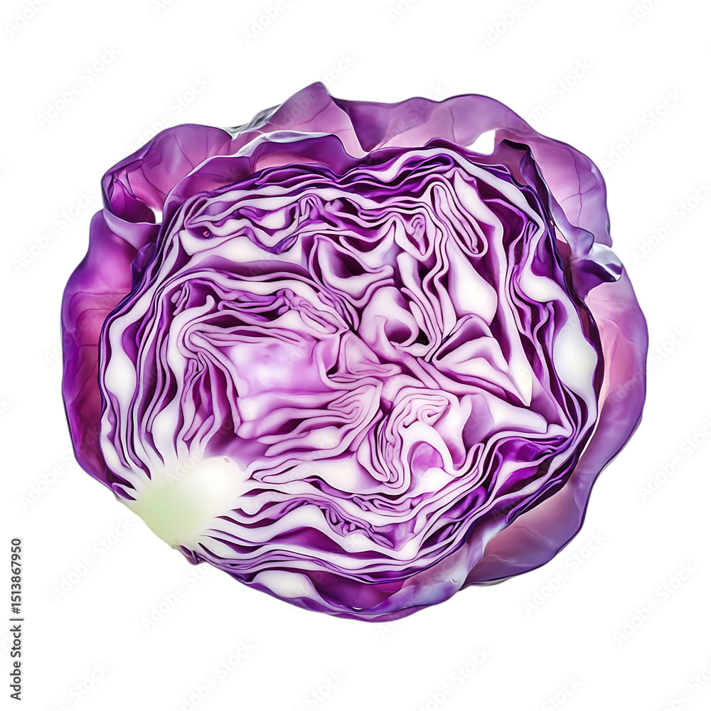 Obraz premium Cross section of a vibrant red cabbage, isolated on transparent background, png