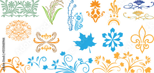 Elegant assortment of floral and decorative vector elements for graphic design projects