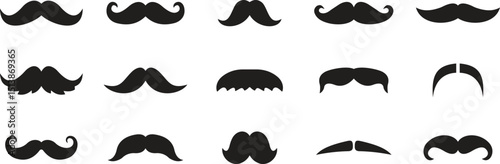 Mustache silhouette vectors design set. Different black mustache icon collection isolated on transparent background. Vector illustration.