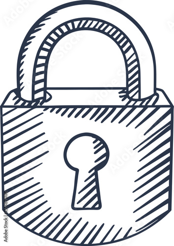 Hand drawn padlock illustration security concept symbol with sketched lines and shaded outline simple safety icon