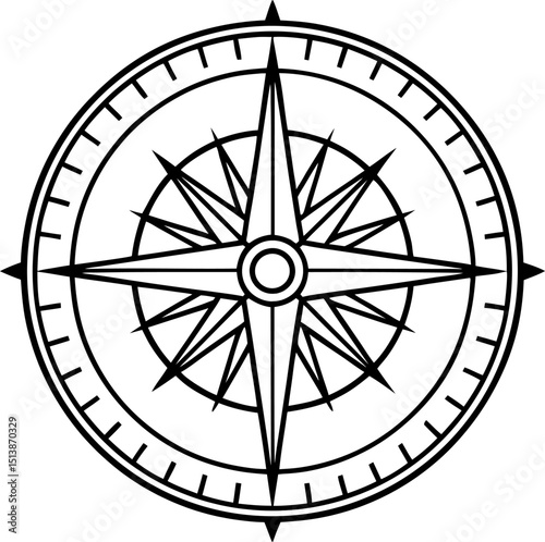 Classic compass rose illustration nautical wind directions, navigation, maritime  symbol, detailed circular design