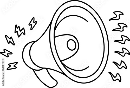Loud megaphone with sound waves communication and announcement icon representing alert, call, or warning notice