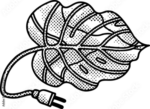 Eco friendly energy concept leaf with electric plug, sustainable power, renewable innovation, clean technology