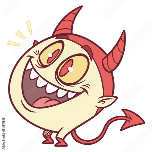 Cartoon Demon Emoji with Forked Tongue and Fangs
