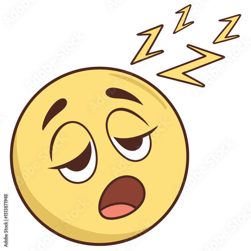 Tired Emoji Face with Drooping Eyelids and Snore Bubble
