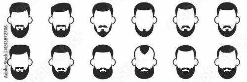 Beard silhouette icons of men with different beard types on white background