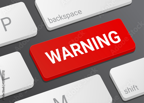 Close Up Warning Button on Laptop or Computer Keyboard for Alert Notification, System Caution, Safety Signal, and Technology 3D Illustration