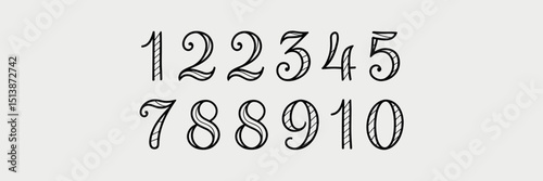 Vector sheet of cursive numbers 1 to 10 – Great for handwriting practice materials, educational tools, or preschool worksheets