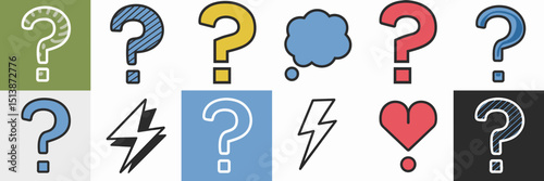 Icon sheet of unique question marks with symbols – Ideal for tech UI, customer support tools, or creative branding