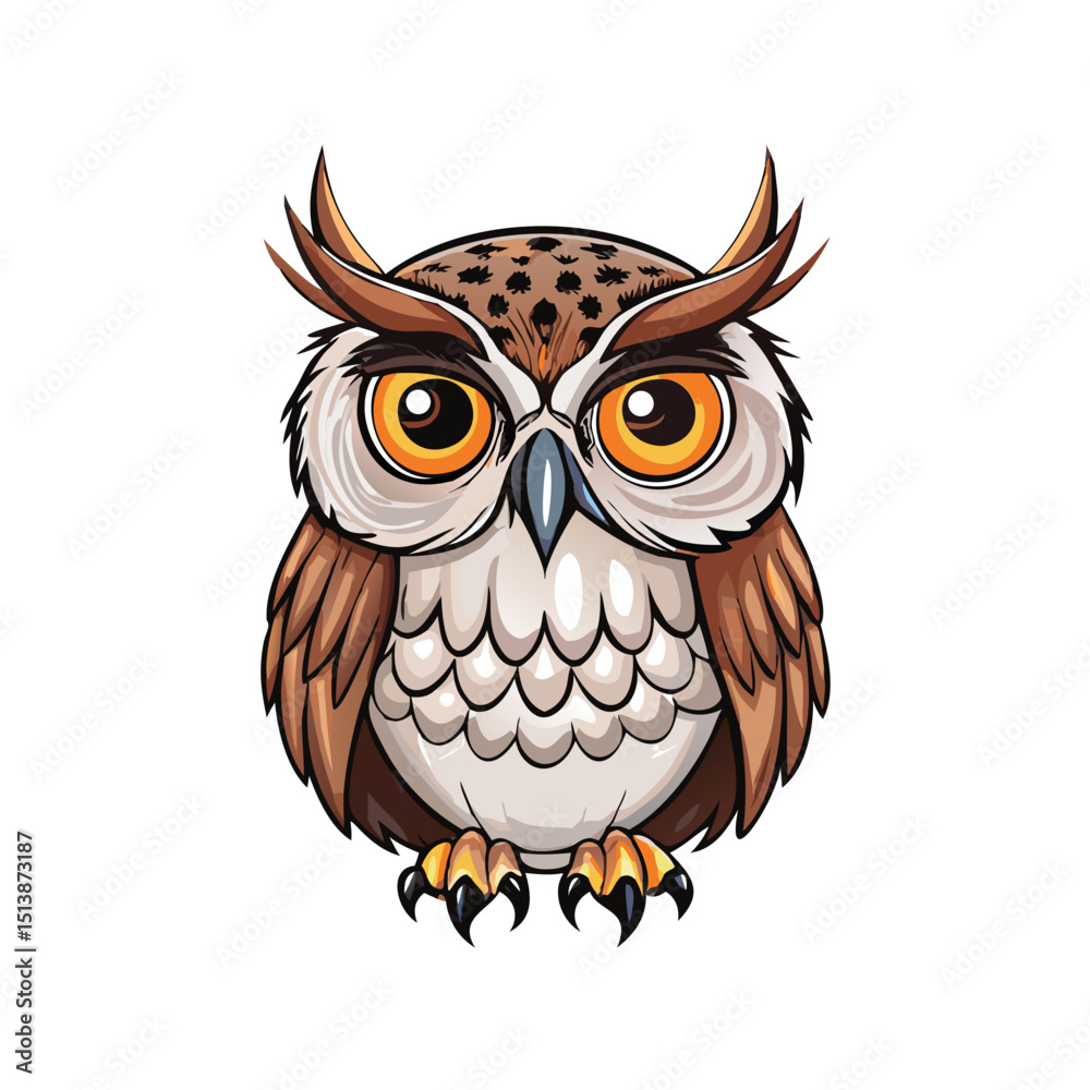 Fototapeta premium Vector illustration of a wise owl with detailed feathers and piercing gaze on white background