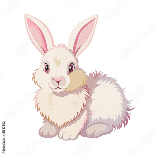 Vector illustration of a fluffy rabbit with perked ears and soft fur on white background