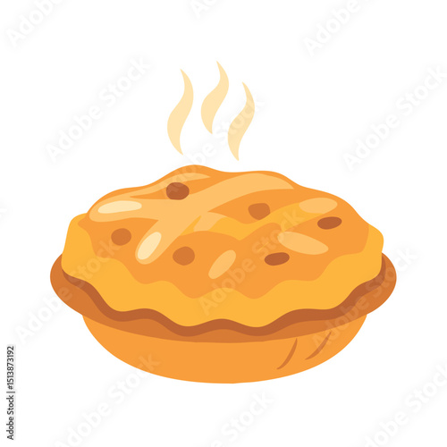 Vector illustration of a warm apple pie with flaky crust on white background