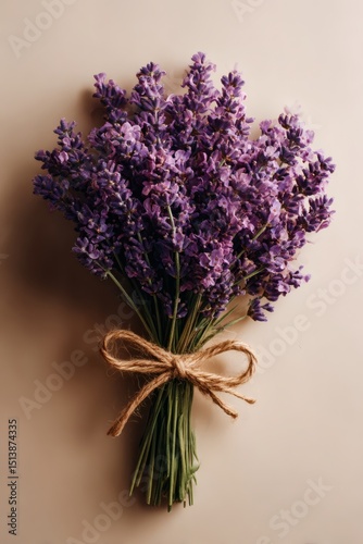 Hyacinth bouquet purple spring flowers tied with twine close up