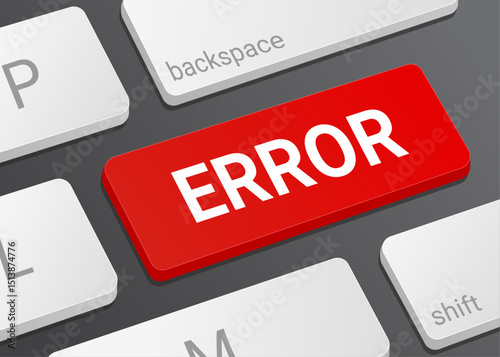 Close Up Error Button on Laptop or Computer Keyboard for System Alert, Warning Notification, Software Issue, and Troubleshooting 3D Illustration